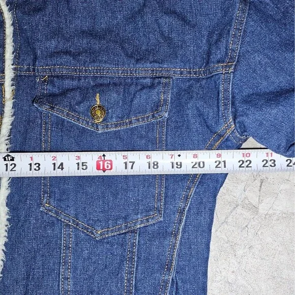 HengSheng Jeans Sherpa Lined Dark Denim Button-Down Jacket Winter MED Blue MENS - Picture 8 of 10